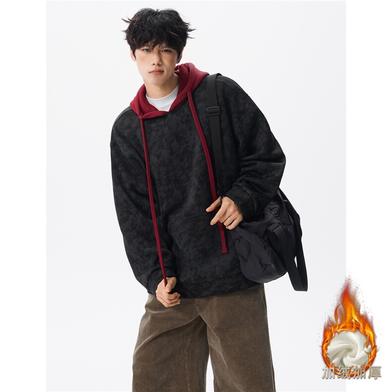 现货WY10166-特P48加绒P55美式复古撞色解构拼接大码男卫衣,男装卫衣,电商A059