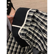 网图现货~英伦风设计感翻边格子条纹休闲裤女直筒阔腿拖地长裤，男装休闲裤，星座601-1