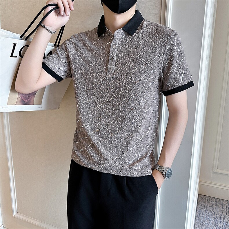 店主风社会小伙男士亮面翻领POLO衫男休闲上衣301A-1/PL117/P53,男装Polo衫,星座301A-1