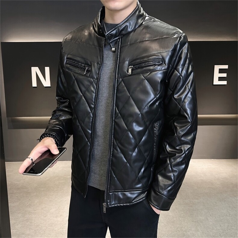 68708-P115冬季棉衣外套男修身潮简约皮棉袄短款立领加厚袄子,男装棉衣,电商D310B-1