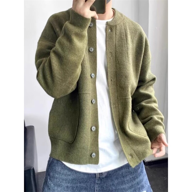 1506/QMJ1030/P53日系男士复古圆领羊毛开衫针织衫高级感毛衣外套,男装针织衫/毛衣,星座1506