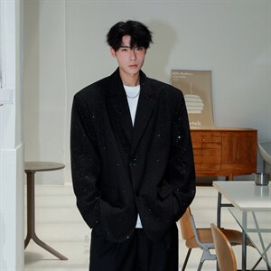 港风成分96%聚酯纤维4%氨纶满天星西服男西装男XF77871P85控138图片