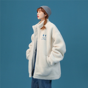 冬季羊羔毛情侣款oversize慵懒风羽绒棉服女冬季2023加厚棉衣外套图片