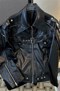 美式复古高街白色皮衣外套男春秋款潮牌小众高级感短款机车服夹克图片