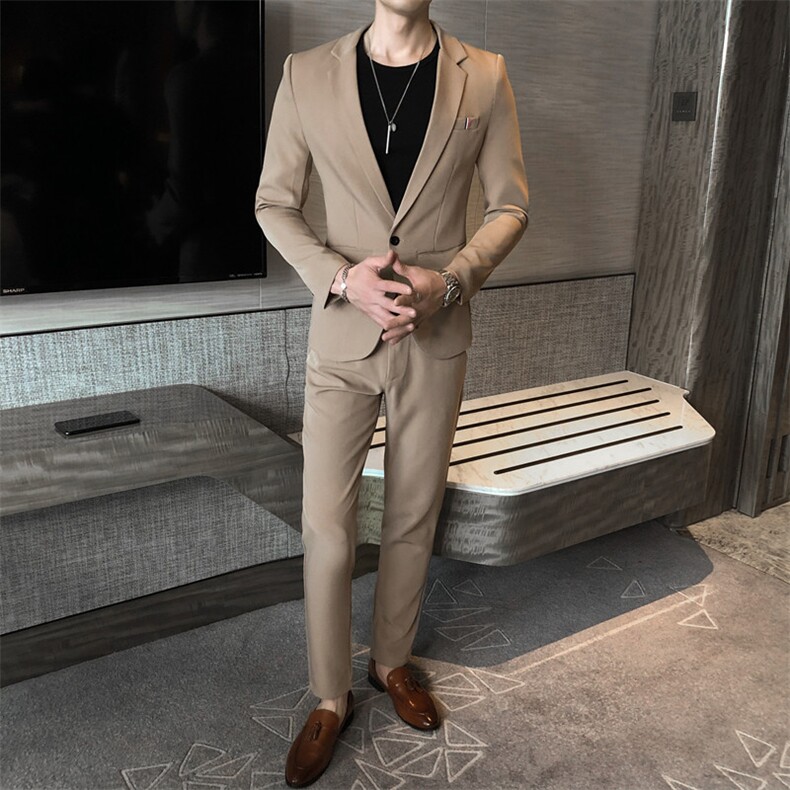 纯色小西服套装长袖西装西裤两件套无头风A328-20335-P165，男装西服套装，星座406