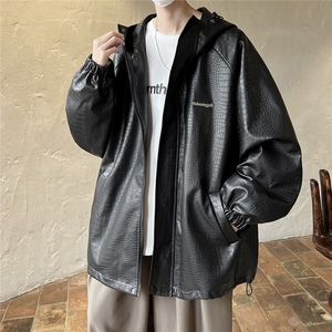 1鳄鱼纹连帽冲锋衣大码M-5XL面层：PU皮夹克男JK8744P90控128图片