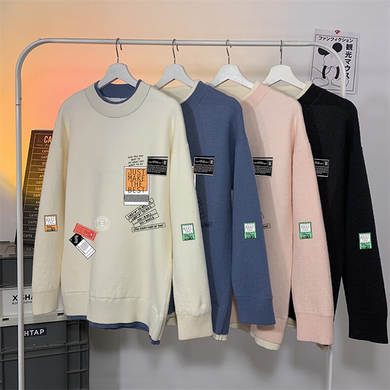 控78假两件毛衣男大码加绒针织衫男毛线衣M80121-P55加绒P70,男装针织衫/毛衣,电商A040