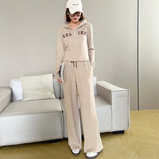 慵懒风运动休闲卫衣套装女春秋2025新款洋气时髦减龄阔腿裤两件套，女装套装/套裙，沫晗依美