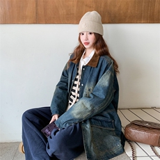 新款店里大货复古色中长款牛仔外套p165k268，女装风衣，2C295