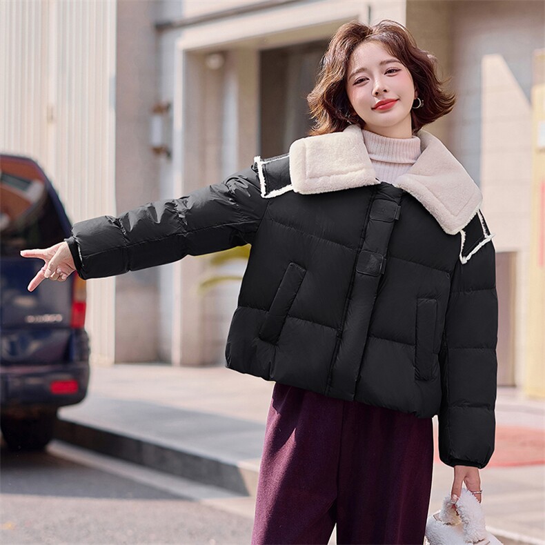 毛绒拼接翻领羽绒服女2025冬季新款休闲宽松短款超好看白鸭绒外套,女装羽绒服,慧尚依恋
