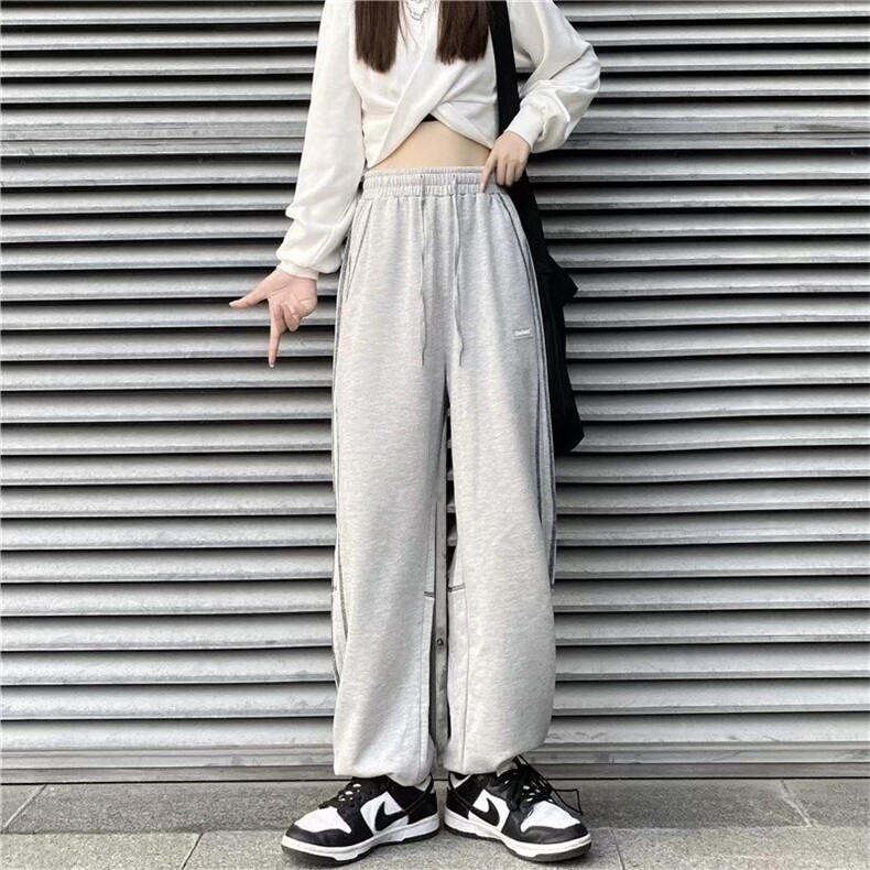 hiphop新款潮流ins辑明线设计感宽松阔腿直筒束脚休闲运动裤卫裤,男装休闲裤,星座506A