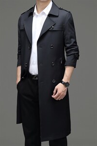 2023春秋季新款男装中年男士商务休闲风衣中长款外套薄款时尚上衣图片