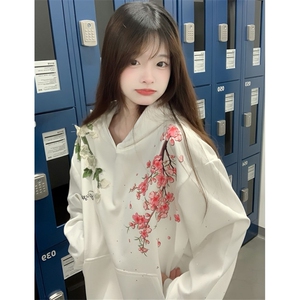 立体花卉刺绣连帽卫衣女秋冬加绒加厚美式重磅帽衫 WK3231图片