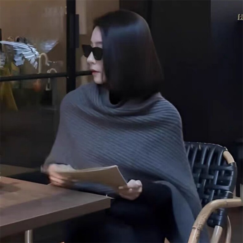 高级感针织围巾披肩女2025新款春秋外穿高领斗篷不规则,饰品披肩,锦瑟羊绒