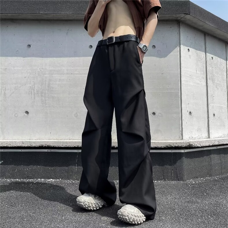 DMH228-P45设计感皱褶宽松休闲阔腿裤微喇裤拖地裤西裤痞帅长裤，男装西裤，星座603-2