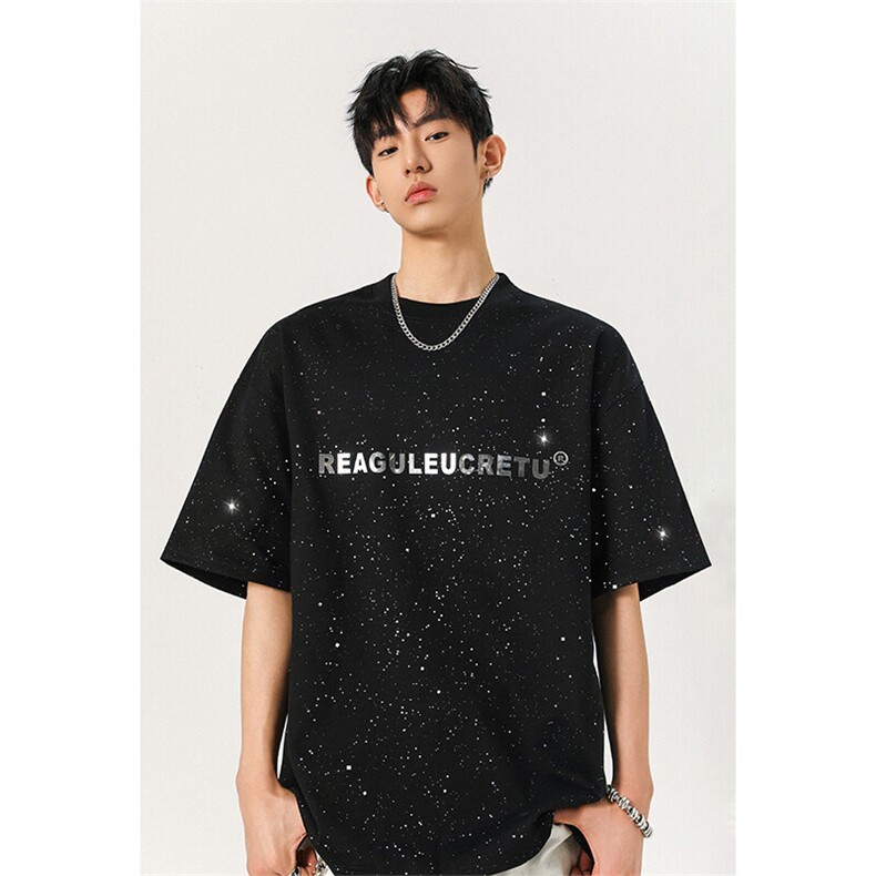 2025夏季250克高品质满天星亮片短袖金属字母设计MT9163-P33控58,男装T恤,星座508（原C305）