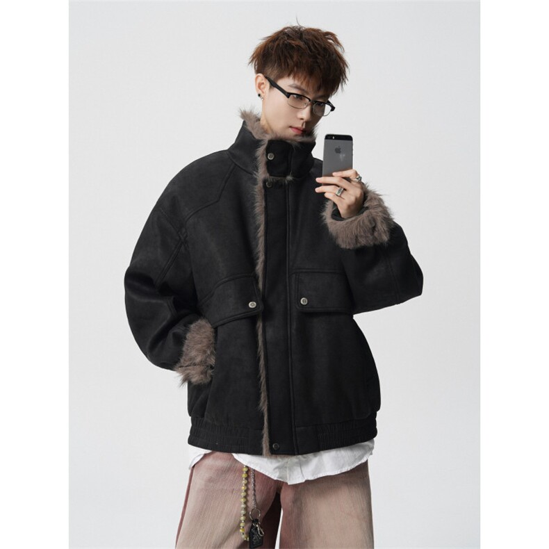 706-LK8232-P118现货冬季美式加绒加厚夹棉仿麂皮绒棉服外套,男装棉衣,星座706