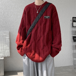 8XL-M圆领毛衣男秋冬慵懒风宽松情侣装麻花针织羊毛衫MY19004P68图片