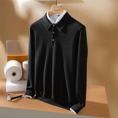 2025年秋季新款十二针平面POLO领针织羊绒上衣时尚休闲通勤百搭，男装羊绒套衫，高粱穗羊绒