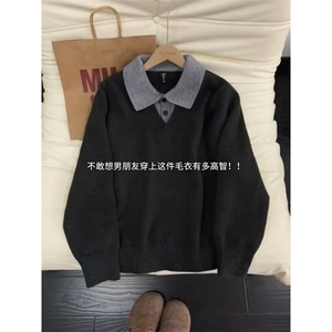冬季韩系复古假两件情侣针织衫宽松保暖休闲男女毛衣LAM855-p51图片