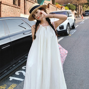 挂脖领露肩无袖连衣裙女夏2024新款设计感麻绳慵懒宽松显瘦长裙子图片