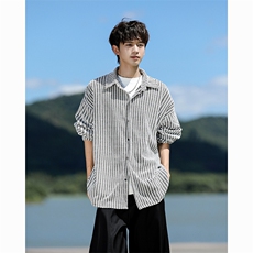 8XL-M鱼骨纹小香风衬衫男生春秋衬衣宽松慵懒垂感外套CS29009P45，男装衬衫，电商B312