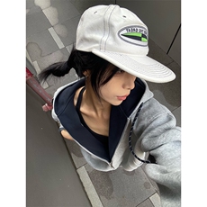 抖音得物二开美式高街重磅结构双层撞色连帽卫衣开衫外套W116，女装短外套，电商A486-1