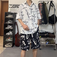 新中式风短袖短裤套装男夏季沙滩休闲衬衫翻领外套TZ103-P43，男装休闲套装，电商A178