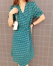 【夏季新款】V领斜扣仿连衣裙，女装连衣裙，梦中秋月