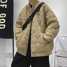 秋冬季日系高街菱格棒球棉服外套男韩版复古宽松休闲加厚保暖棉衣，男装棉衣，星座1210-1