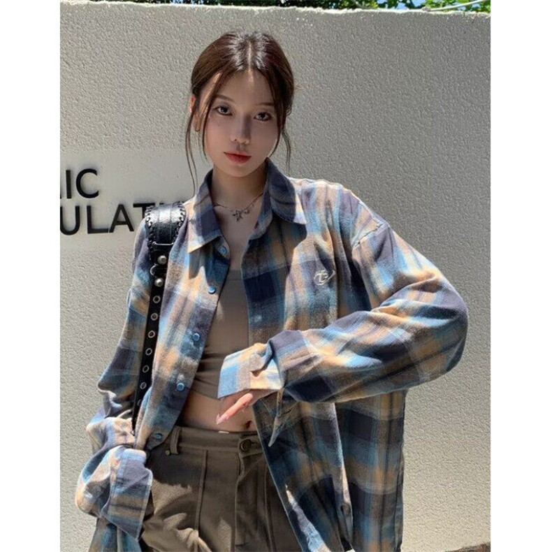 复古宽松格子衬衣女衬衫港味百搭长袖2025年春季新款C256,男装衬衫,星座1116A（原606A-3）