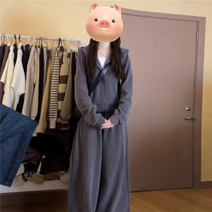 女春季新款时尚休闲套装宽松减龄拉链开衫抽绳外套直筒长裤两件套图片