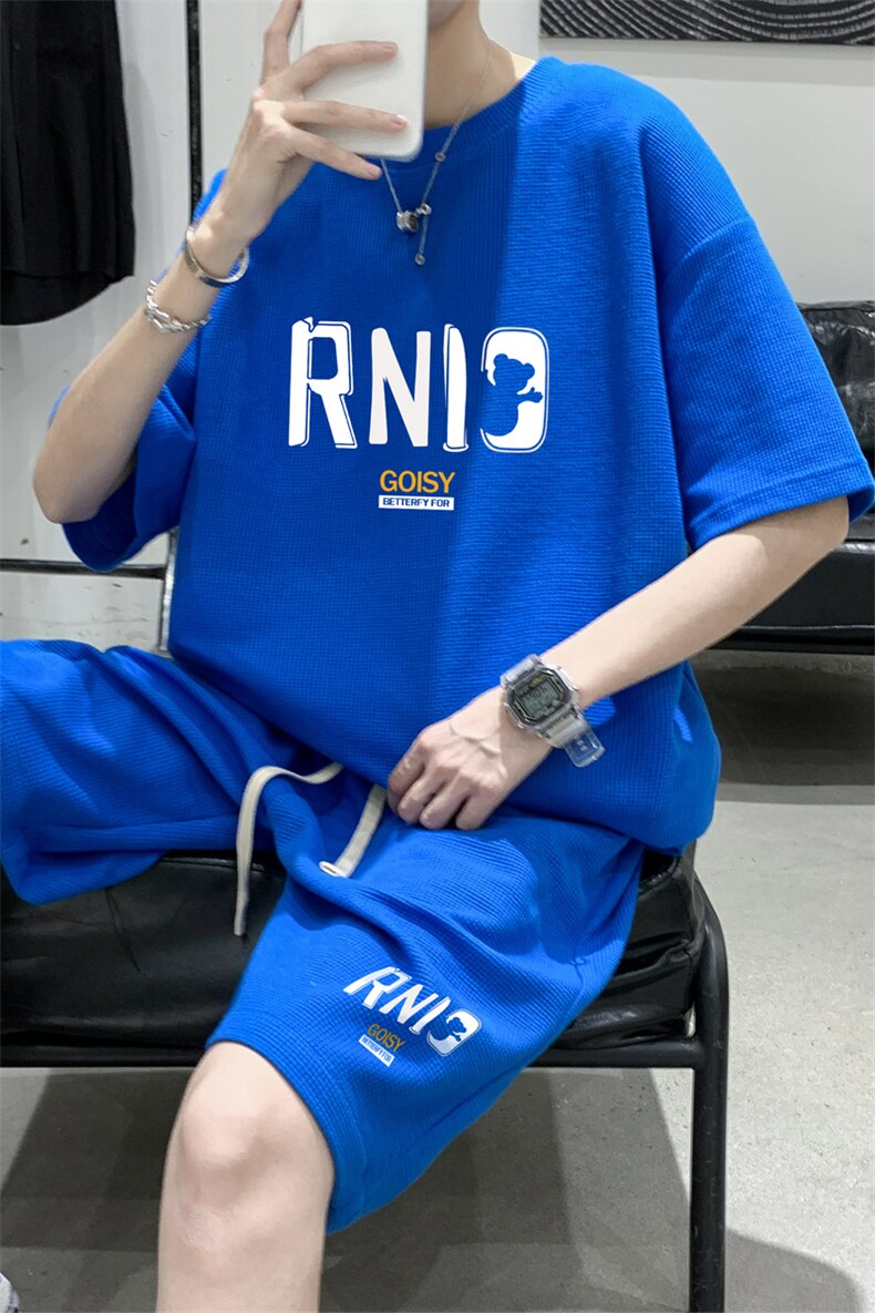 ！2023夏季男士华夫格短袖T恤套装潮流一套HTZ06P50,男装T恤,电商B220