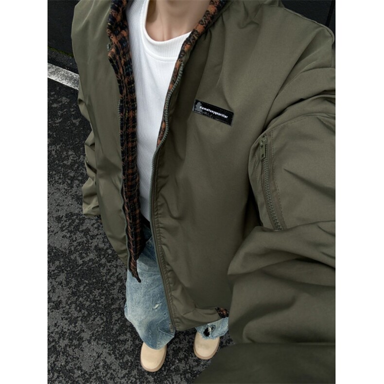 现货！毛呢格拼接飞行员棉服 1005-MY08常规P108 加棉P118图片