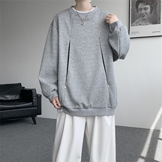 WY10152-特P45控78小众撞色拼接破缝假两件大码男大码情侣卫衣，男装卫衣，电商A059