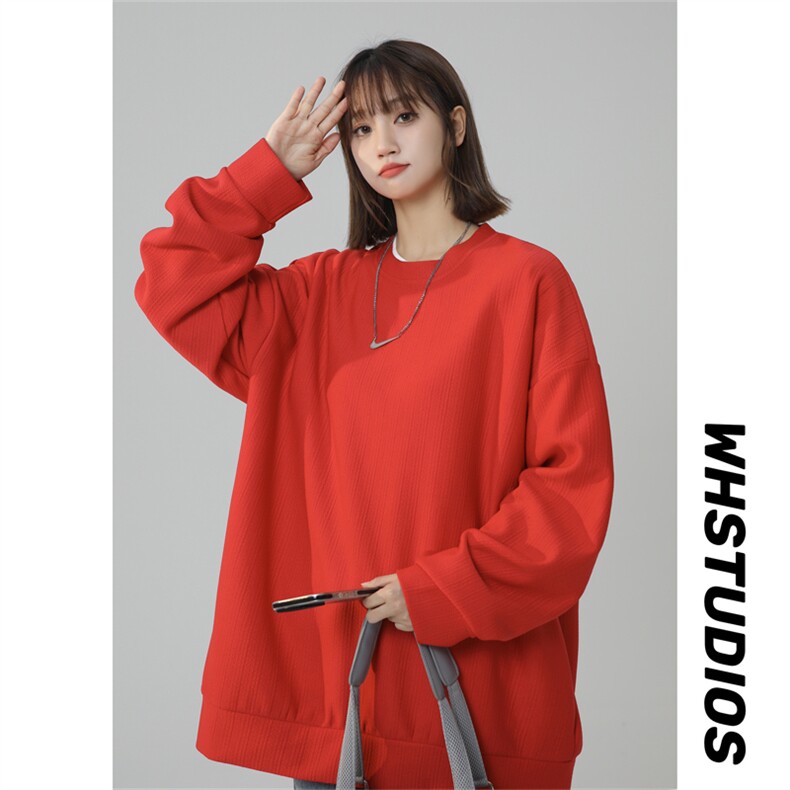 W107/P35春装新款现货中性风卫衣男T恤潮流宽松圆领大码休闲外套，女装T恤，电商基地A050