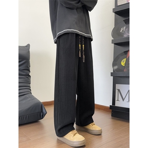 2025秋冬麦穗纹宽松大码休闲裤阔腿直筒长裤子 K9755/特P35 黑色3图片