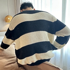 024毛衣男秋冬保暖宽松打底线衣韩版休闲撞色潮牌条纹圆领针织，男装T恤，星座218-1（原230）