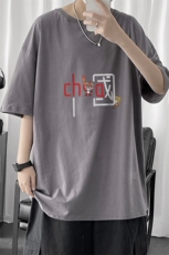 T115P20短句风百搭休闲港风字母运动印花情侣T恤夏装穿棉，男装T恤，电商A026-1