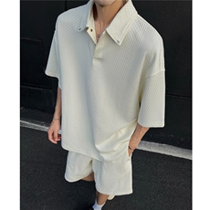 肌理感短袖POLO衫两件套宽松短袖短裤运动套装男H1092特P65，男装Polo衫，电商A341
