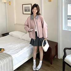 粉色学院风工装外套女2025春季新款设计感小众减龄小个子翻领上衣，女装短外套，维壹