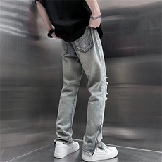 美式vibe风破洞牛仔裤男夏季潮牌欧美街头裤子微喇叭裤NH8082-P45，男装牛仔裤，星座1008-1