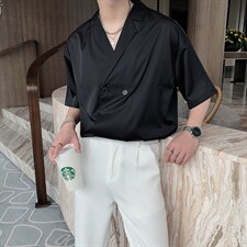 夏季男装高级感小众设计垂感禁欲系西装领短袖衬衫男潮 CS299-P58图片