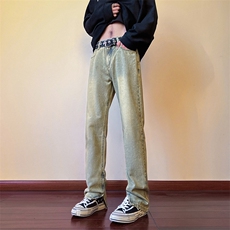 K823黄泥纯色牛仔裤