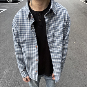 1506/QC570/P39美式复古经典格纹衬衣衬衫男女百搭宽松格子外套图片