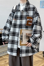 2023秋季新品学生宽松开衫外套毛巾绣翻领格子衬衫男士8158-P85，男装衬衫，电商A441-1