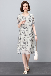 高级感连衣裙女2025新款夏季大码女装遮肚子微胖妈妈减龄仿棉麻裙图片