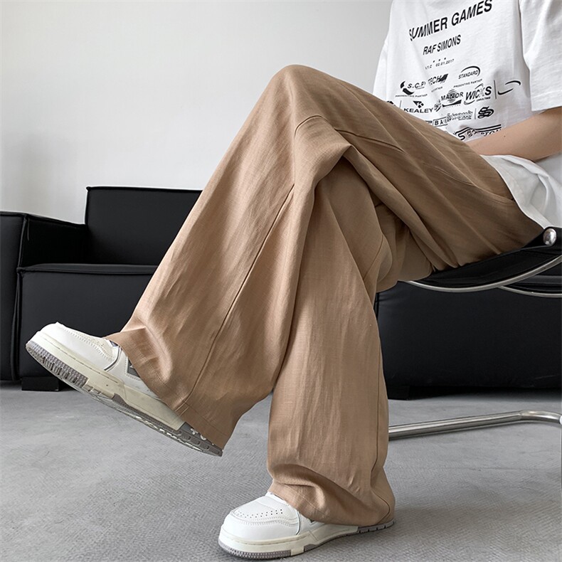 8XL-M 特大码亚麻阔腿裤男夏棉麻西装裤垂感冰丝裤K981P68图片