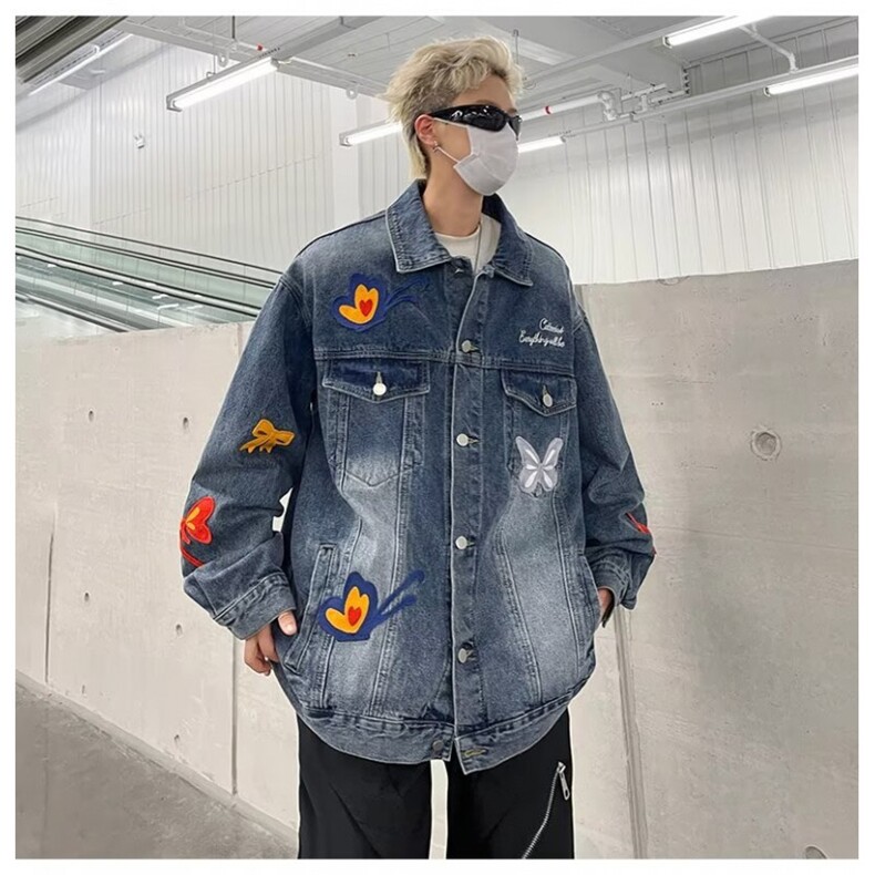 重工蝴蝶刺绣水洗牛仔衣男女春秋新款韩版高级休闲复古外套,男装工装外套,星座1013