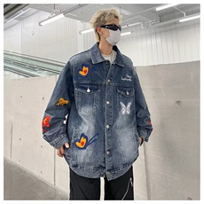 重工蝴蝶刺绣水洗牛仔衣男女春秋新款韩版高级休闲复古外套，男装工装外套，星座1013
